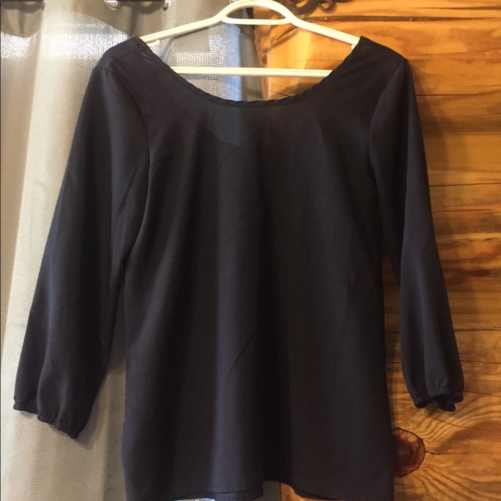 Boutique Navy blue dress top with orange bow